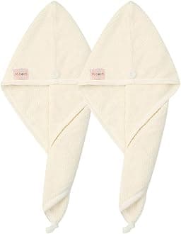 2 Pack Microfiber Hair Towel Wrap,Hair Drying Towel with Button, Absorbent and Soft,Anti-frizz Head Towel to Dry Hair Quickly(Beige&Beige)