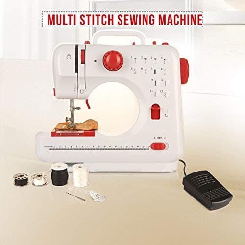Adonai Mini Multifunction Household Sewing Machine with Forward & Reverse Sewing Technology (12 Multiple Stitch Patterns, Foot Pedal & Unique Thread Cutter, 505)