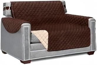 Sofa Shield Chair Slip Cover with Patented Strap, Cushion Protector, Reversible Stain and Dog Tear Resistant Slipcover, Quilted Microfiber 48” Seat, Washable Covers for Dogs Pets Kids, Chocolate Beige