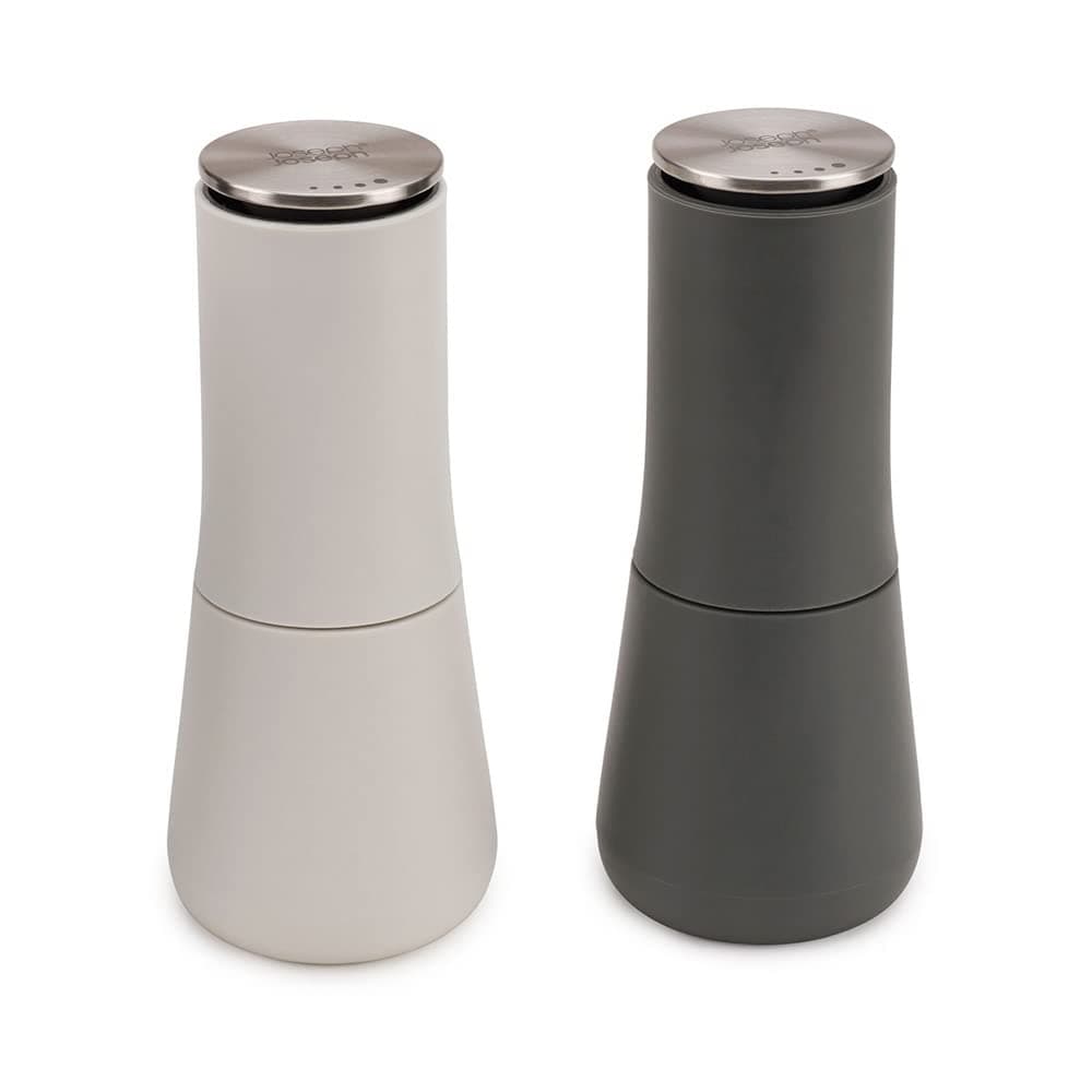 Joseph Joseph Milltop Manual Salt and Pepper Mills with Adjustable Ceramic Grinder, Adjustable Coarseness, Grey/White
