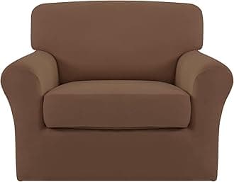 2 Pieces Microfiber Stretch Couch Slipcover – Spandex Soft Fitted Sofa Couch Cover, Washable Furniture Protector with Elastic Bottom for Kids,Pet (Chair, Brown)
