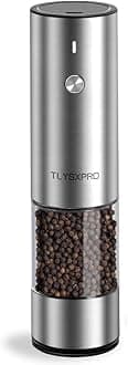Electric Salt and Pepper Grinder, USB Rechargeable, Automatic Salt and Pepper Shaker, Adjustable Coarseness, Electric Pepper Mill, LED Light, Refillable, Kitchen Gadget (1-Pack, Stainless Steel)