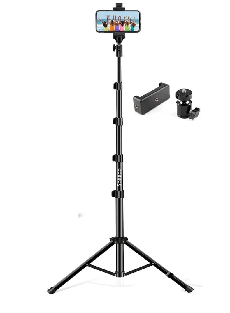 SpeeqoTripod Kit with 9 Ft Light Stand, Mobile Holder, Mini Ball Head for Indoor, Outdoor and Travel Photo Video Shoots