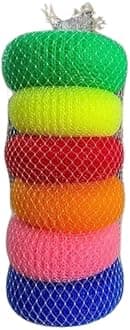 Nylon Bath Scrubber Sponge Pouf Body Scrubber | Bathing Round Loofah | Plastic Juna Loofah | Scrub (Pack of 6, Multicolour)