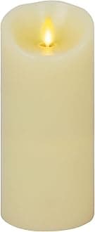 Realistic Moving Flame LED Candle Scalloped Edge Smooth Finish Real Wax Pillar, Vanilla Honey Scented Ivory (7.6 wide x 16.5 tall, centimetre)