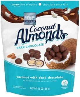 Edward Marc Chocolatier Sweet Coconut Almond Snacks - Dark Chocolate - Lightly Roasted Almonds Coated in Sustainably Sourced Dark Chocolate - 32 oz (1-pack)