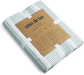 Dobby Stripe Tablecloth. 100% Cotton Ring Spun Mitered Stitched Cotton Tablecloth in Size (60x84 inches). Rectangle/Oblong. Color : Olive-Green