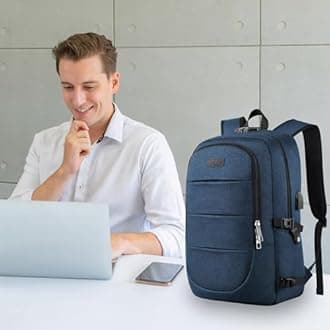 AMBOR Travel Laptop Backpack 17.3 Inch Anti-Theft Business Laptop Backpack with USB Charging Port and Headphone Interface for Men and Women, Blue, 17.3 inch, Travel Backpack