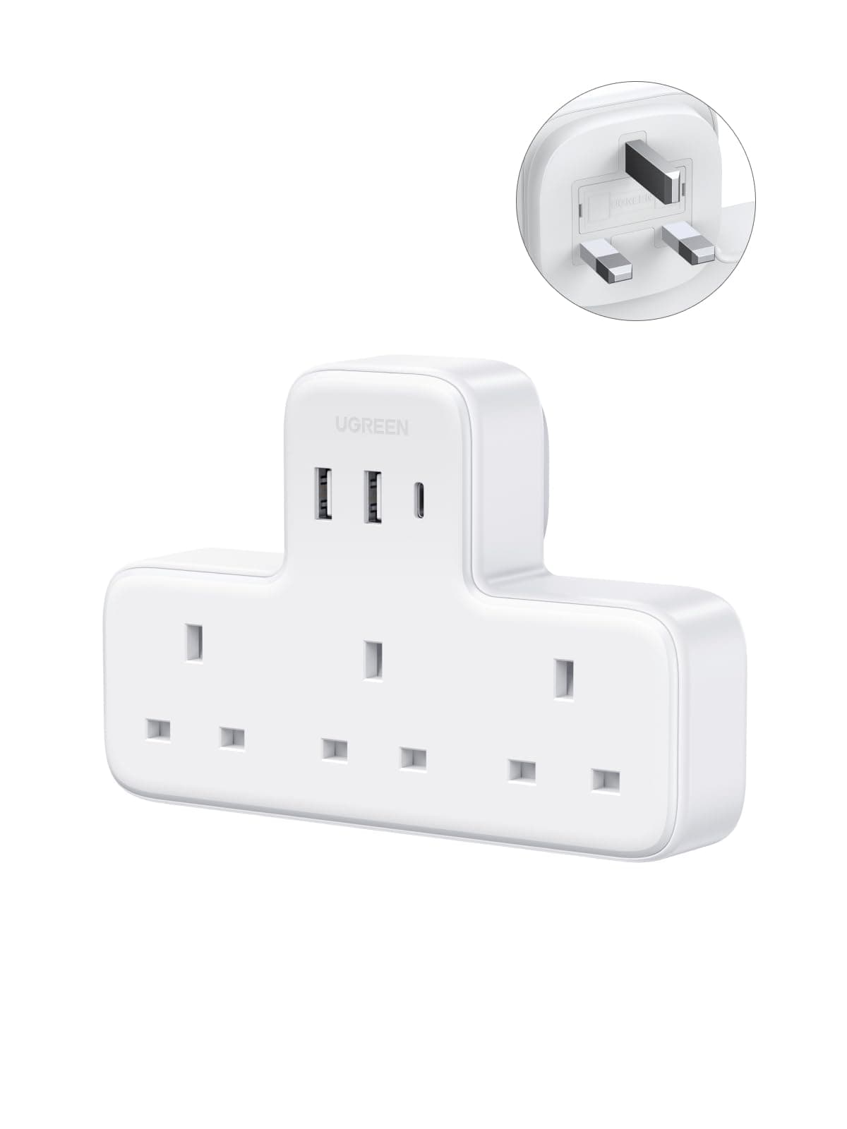 UGREEN 6-in-1 Plug Extension Socket 2990W Max 3 AC Outlets, with 3 USB Slots PD 30W USB-C Fast Charging, Compatible with iPhone 17/16, Galaxy S25/24, Suitable for Home/Office, White