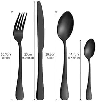 Cutlery Set, BEWOS 32 Piece Stainless Steel Flatware Set, Tableware Silverware Set with Matt Black Spoon Knife and Fork Set, Service for 8, Dishwasher Safe/Easy Clean