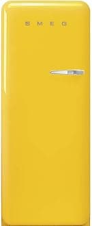 FAB28 50's Retro Style Aesthetic Top Freezer Refrigerator with 9.93 Cu Total Capacity, Multiflow Cooling System, Adjustable Glass Shelves 24-Inches, Yellow Left Hand Hinge Made In Italy