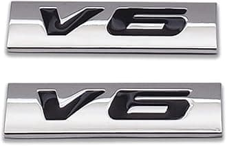 2X Chrome Metal V6 Logo Car Emblem Premium 3D V-6 Engine Badge Auto Door Fender Sticker Side Wing Decal (V6,Silver&Black)