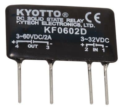 KF0602D DC-to-DC Solid State Relay, 32 Volt, DC Input, 2 Amp, 4-Pin, 1.4"L x 0.3"W x 0.9"H