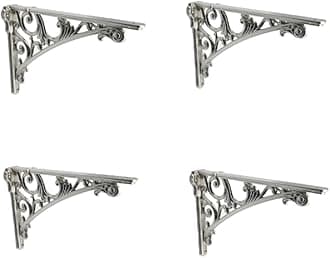 Decorative Shelf Bracket 12 inch Brushed Satin Nickel Brackets for Shelving Solid Heavy Duty Vintage DIY Projects Hardware Included 4 Pack Heavy-Duty Shelf-Brackets