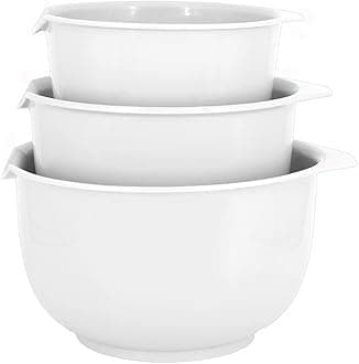 Glad Mixing Bowls with Pour Spout, Set of 3 | Nesting Design Saves Space | Non-Slip, BPA Free, Dishwasher Safe | Kitchen Cooking and Baking Supplies, White