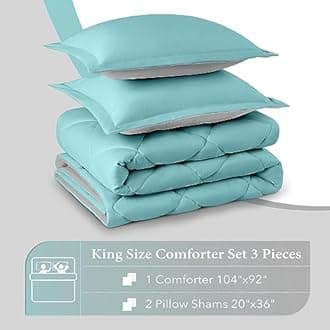 downluxe Lightweight Solid Comforter Set (King) with 2 Pillow Shams - 3-Piece Set - Turquoise and Gray - Down Alternative Reversible Comforter