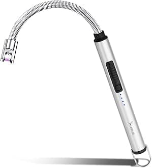 SUPRUS Candle Rechargeable Electric Arc Lighter Stainless Steel Housing & Hanging Hook with 360° Flexible Neck (Silver)
