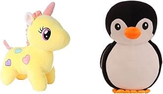 Babique Unicorn Teddy Bear Plush Soft Toy (25 cm, Yellow)+ Penguin Teddy Bear Plush Soft Toy Cute Kids Birthday Animal Baby Boys/Girls (28 cm, Black) - (Set of 2 Toys)