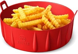 WAVELU Food Safe Air Fryer Silicone Pot Replacement of Flammable Parchment Liner Paper for 3 to 5 QT, Red