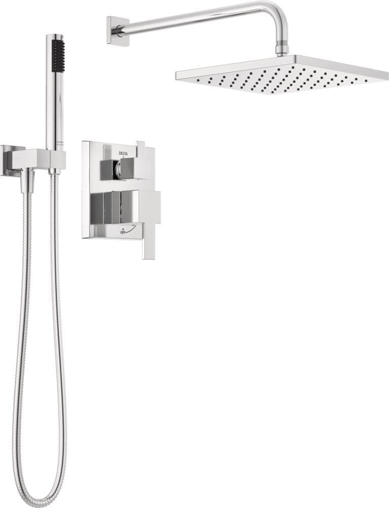 Faucet Modern Raincan 2-Setting Square Shower System Including Rain Shower Head and Handheld Spray Chrome Rain Shower System Chrome, Shower Valve and Trim Kit, Chrome 342701