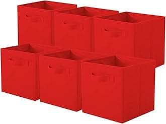 ShellKingdom Storage Bins, Foldable Fabric Storage Cubes and Cloth Storage Organizer Drawer for Closet and Toys Storage, 6 Pack (Red)