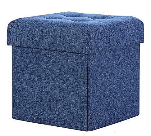 Linen Home Foldable Large Storage Ottoman Cube, Bench Footrest Step Stool Storage Ottoman Bench for footrest Stool Coffee, Living Room, Laundry, Table and Seating Ottoman (38X38X38, Blue)