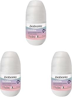 Babaria Roll-On Deodorant, Invisible - Antiperspirant for Women and Men - 24-Hour Protection with Vitamin B3 - Hydrating Anti Sweat Deodorant - 1.7 oz (Pack of 3)