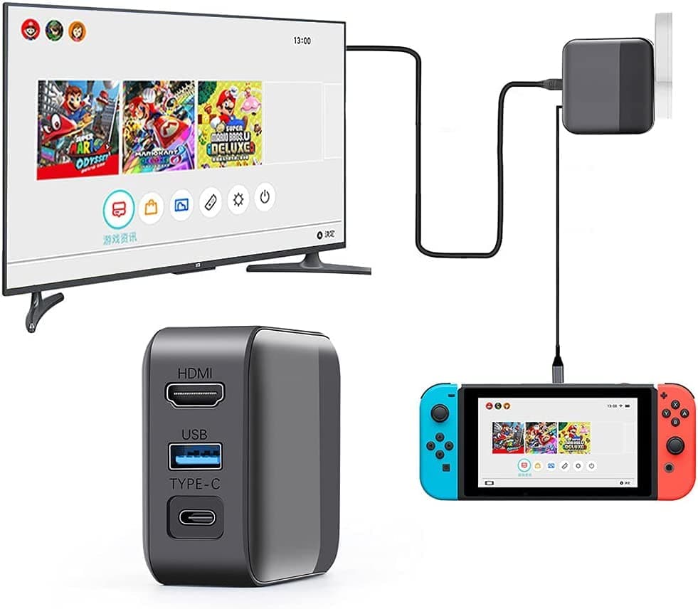 Adapter Charger for Switch, for Switch Dock Charger Adapter, 4K HDMI TV Adapter for Nintendo Switch, AC Adapter and TV Dock Functions 2in 1, Fast Charging and Portable