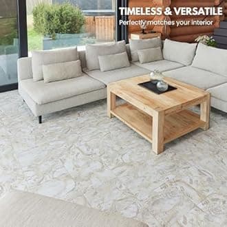Vinyl Floor Tiles Self Adhesive - 40 Pack / 40sqf (3.72 sqm) Vinyl Flooring Peel And Stick Floor Tile - 12x12 inch (30.5x30.5cm) - For Kitchen, Living Room and Bathroom - Beige Marble Flow
