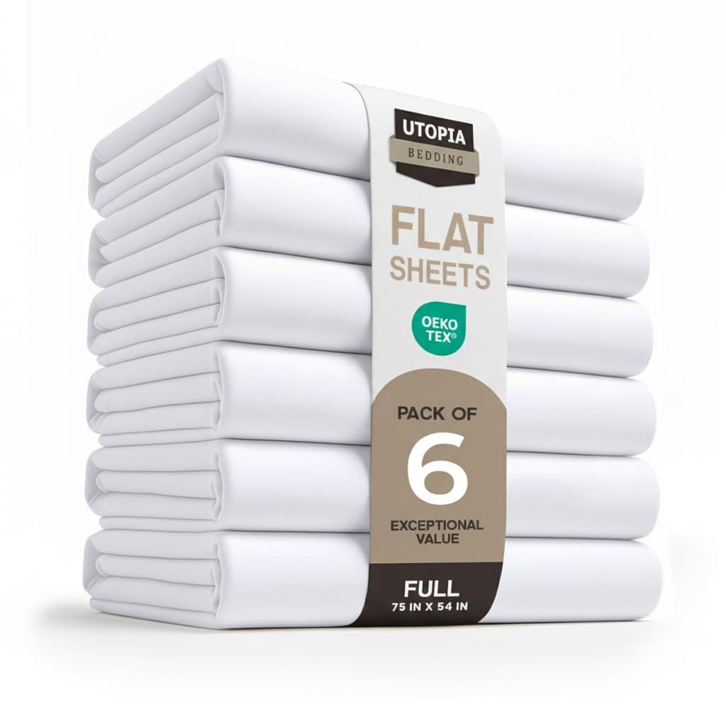 Utopia Bedding Flat Sheets - Pack of 6 - Soft Brushed Microfiber Fabric - Shrinkage & Fade Resistant Top Sheets - Easy Care (Full, White)