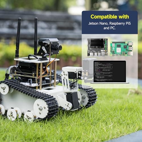 Raspberry Pi 5 Robot Track Tank Car Kit with Robotic Arm Artificial Intelligence Learning Electronic Programming for Teens Adults (Transbot-SE Without Pi)
