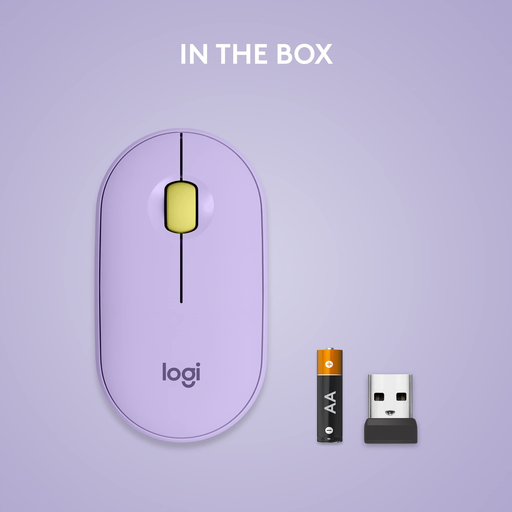 Logitech Pebble Wireless Mouse with Bluetooth or 2.4 GHz Receiver, Silent, Slim Computer Mouse with Quiet Clicks, for Laptop/Notebook/iPad/PC/Mac/Chromebook - Lavender Lemonade (Renewed)