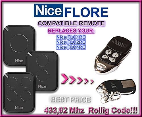 NICE FLO1RE, FLO2RE, FLO4RE compatible remote control replacement transmitter, 433.92Mhz rolling code keyfob