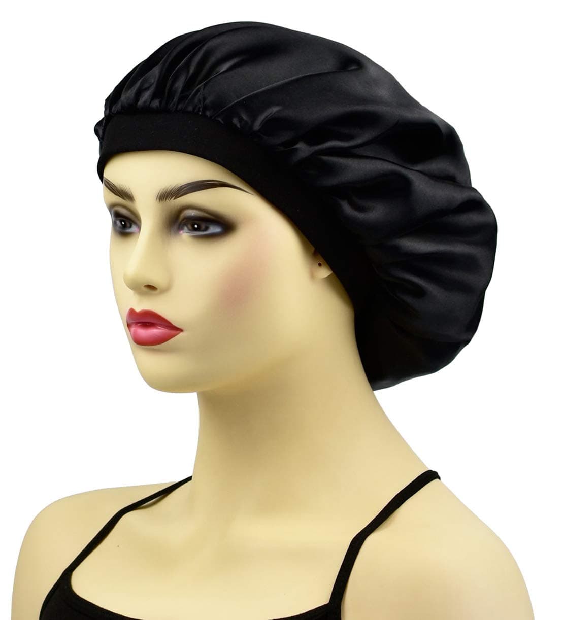 Silk Sleep Cap Bonnet, Black Silk Sleeping Cap Night Hat Head Cover for Women's Natural Hair Breakage