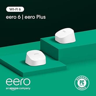 Amazon eero 6 mesh wifi system with 1-month free eero Plus (auto-renews) - Supports internet plans up to 500 Mbps, Coverage up to 3,000 sq. ft., 2-pack (1 router + 1 extender)