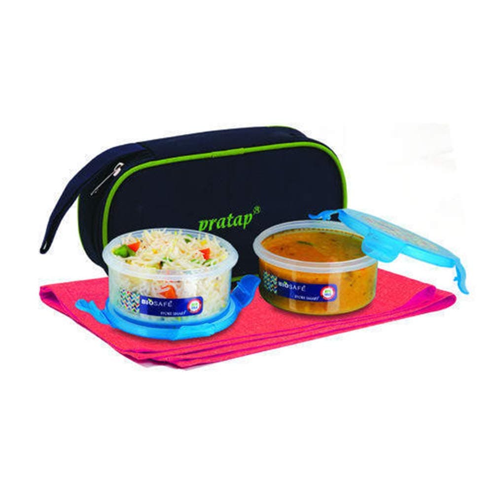 Pratap Plastic 2pcs Bio Safe Container with Bag x2 (Blue)