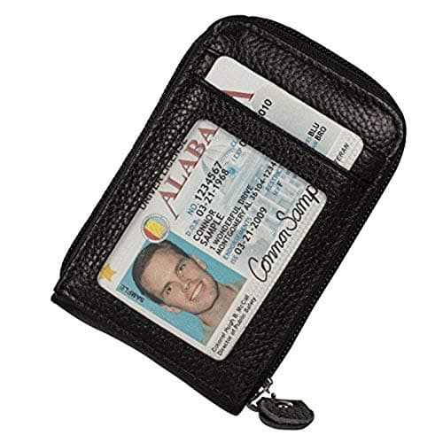 RFID Blocking Credit Card Holders Case Organizer Genuine Leather Zip-Around Security Wallet