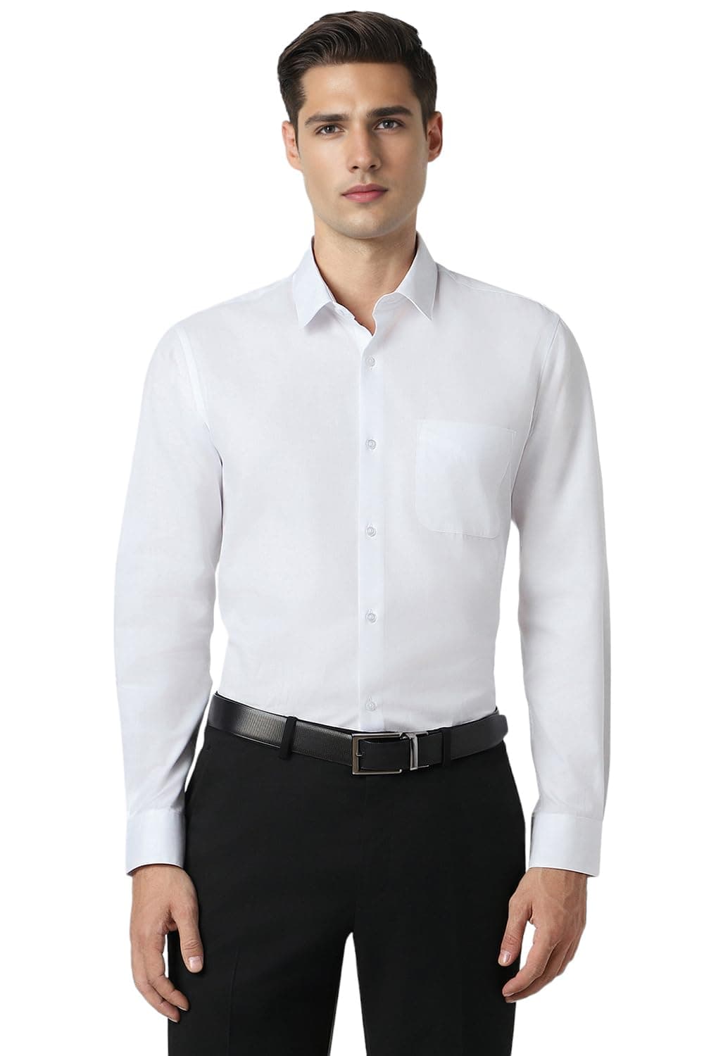 Peter England Men's Premium Solid Herringbone Regular Fit Full Sleeve Formal Shirt | Wonder Fabric | Cotton Rich