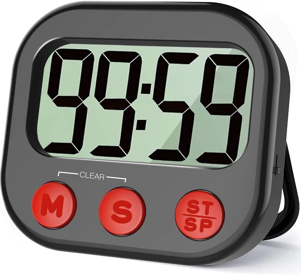 Kitchen Timer, Digital Visual Timer Magnetic Clock Stopwatch Countdown Clock, Large LCD Screen Display Big Digits, Loud Alarm for Cooking, Shower, Bathroom - Black