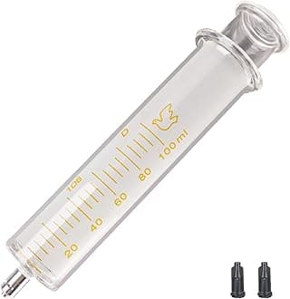 100ml/cc Glass Syringe With Metal Head and Caps for Liquid,Small Syringe for Oil or Glue Applicator,No Needle,1Pack,Borosilicate Glass
