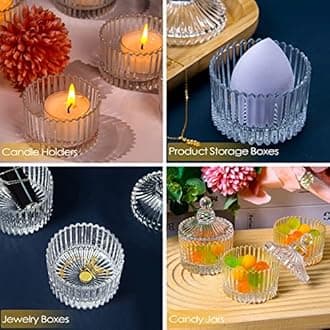 16 Piece Votive Candle Holders with Lids, Tealight Candle Holders in Bulk, Glass Small for Table Centerpiece, Wedding, Home Decor (2.68'' x 1.65'', Clear)