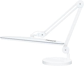 Neatfi XL 24W LED Desk Lamp – 2,200 Lumens | 23” Wide Shade | Dimmable Eye-Caring Task Light | Adjustable Arm | Office, Study, Crafting & Nail Techs (White, Non-CCT with Base)