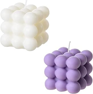 ACITHGL Bubble Candle - Cube Soy Wax Candles, Home Decor Candle, Scented Candle Set 2 Pieces, Home Use and Gifting (White+Purple)