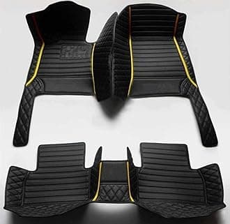 Custom Personalized Floor Mats ，Luxury Full Coverage All Weather Car Floor Mats，Anti-Slip Leather Car Mat Set ，Custom Floor Mat， for 99% of Cars, Trucks & SUV. (All Black Yellow)