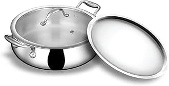 - Stahl Artisan Triply Stainless Steel 24 cm 4L Biryani Handi with Dual lid, Steel Lid for Dum & Glass Lid for Serving | Biryani Pot, Gas & Induction Compatible | Non-Toxic, Less Oil, Stick Resistant