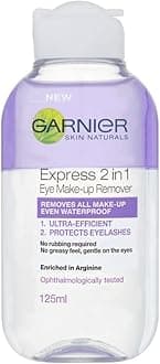 Garnier Skin Active 2in1 Eye Make Up Remover 125ml, Suitable For Waterproof Makeup, Gentle On Eyes & Eyelashes, Use With Reusable Micellar Eco Pads