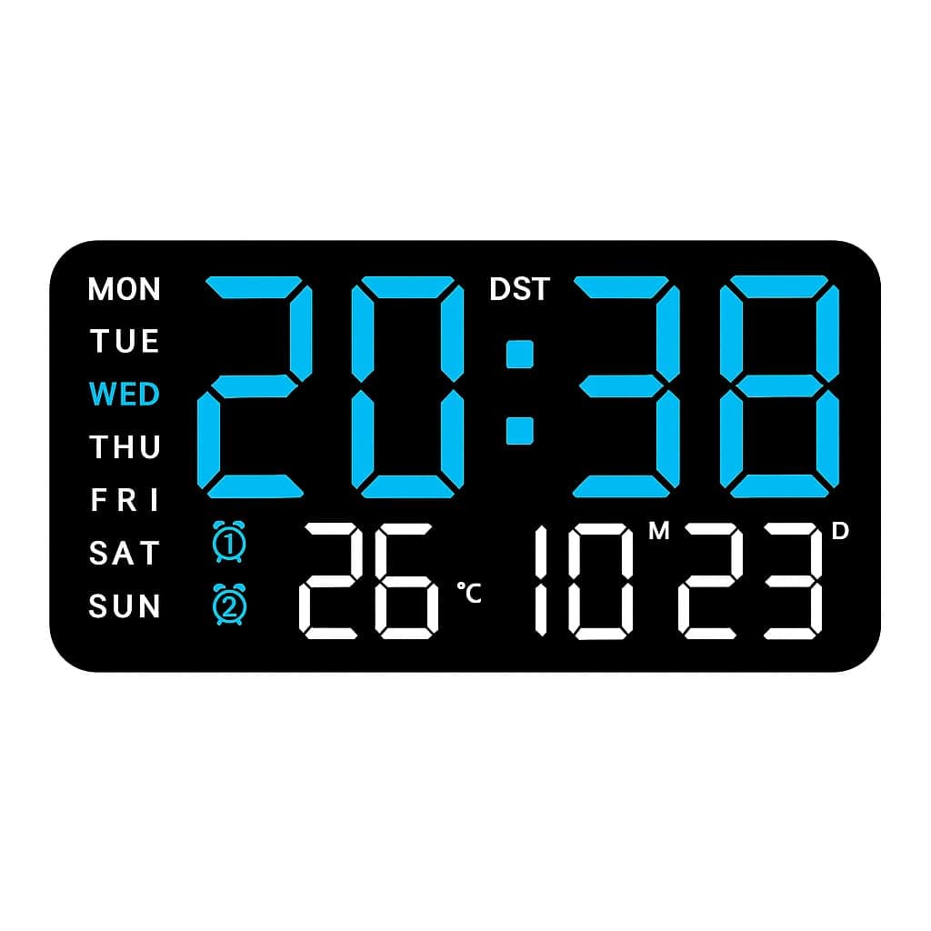 AERYS 9-Inch Digital Alarm Wall Clock, Table Clock, Large LED Display, Adjustable Brightness,12/24 Hour Format, Dual Alarms,Date&Temperature Display,for Home, Office, Bedroom, Living Room, Home Decor