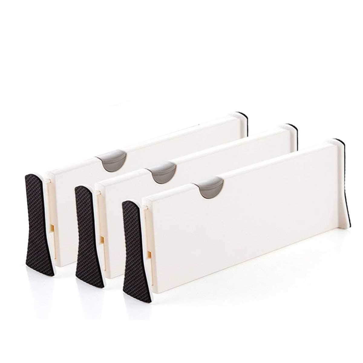 Adjustable Drawer Divider (Ivory White) | DECOMOMO Large Expandable Plastic Separator | Set of 3 Extra-Long 15" - 21" Great for Kitchen, Office and Dresser