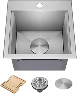 KRAUS Kore 15-Inch Drop In/Top Mount Workstation 16 Gauge Single Bowl Stainless Steel Bar Kitchen Sinks with Accessories