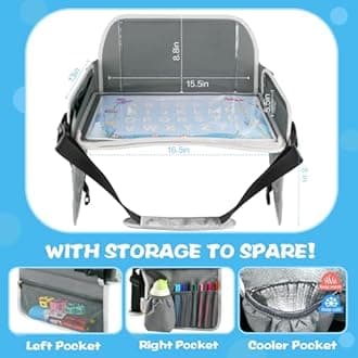 MENZOKE Kids Travel Tray for Boys or Girls, Travel Tray for Kids Car Seat with Tablet Holder, Dry Erase Board & Cooler Cup Holder, Road Trip Essentials Accessories for Car Trip, Airplane (2 Pack)